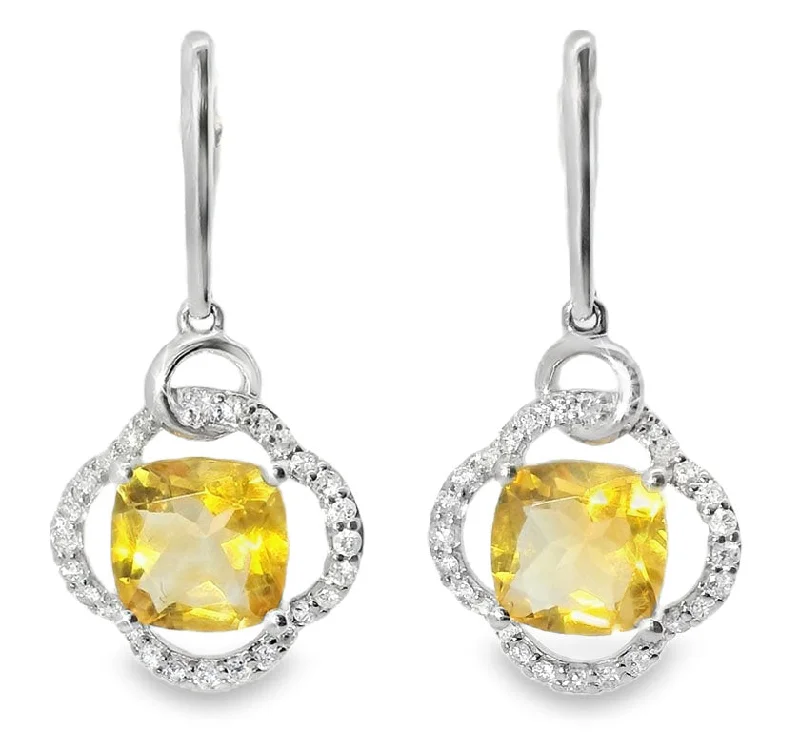 Classic Earrings for Every Occasion-Unique 18K White Gold Diamond Citrine Hanging Earrings