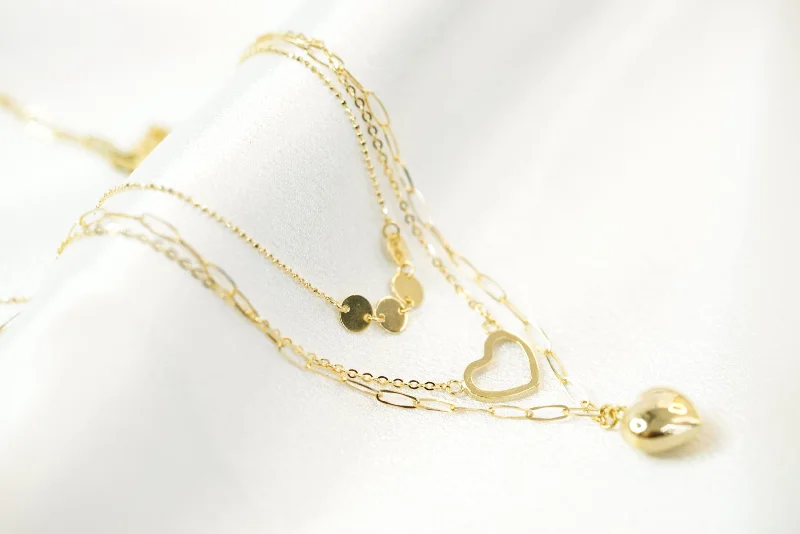 Modern Gold Necklace for Women-14k Three Hearts Necklace