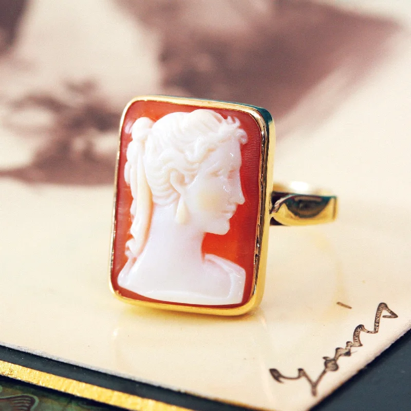 Customizable Gemstone Ring for Engagement-Vintage Grecian Goddess Shell Cameo Ring