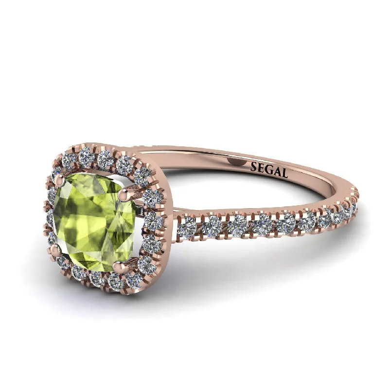 Luxury Ruby Ring for Women-Cushion Peridot Halo Engagement Ring - Jade No. 702