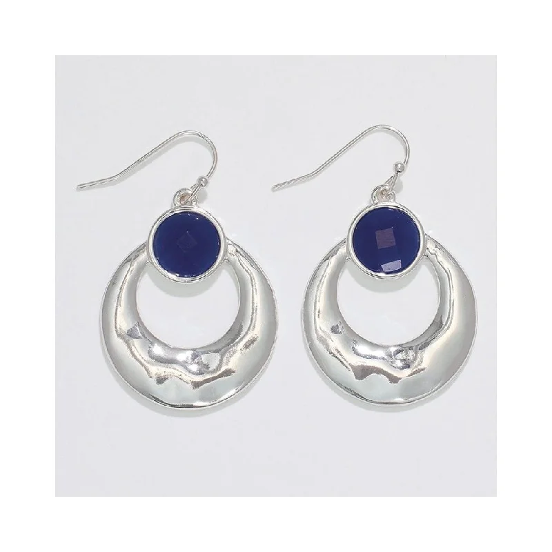 Elegant Gold Earrings for Brides-Periwinkle by Barlow :  Silver drops with faceted Navy Crystals - Earrings