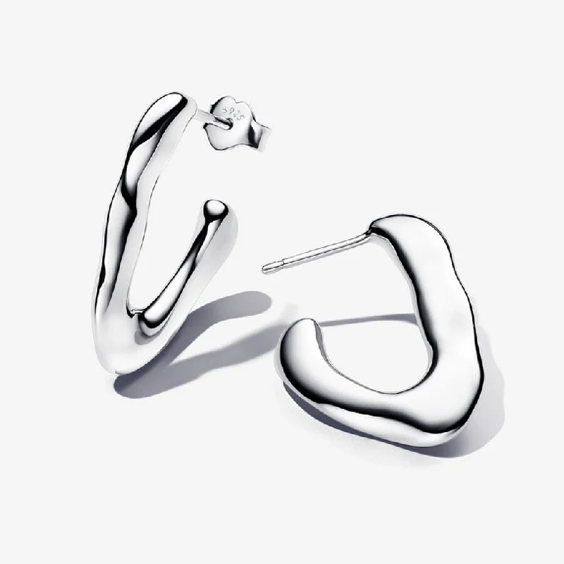 Chic Gold Earrings for Women-PANDORA : Organically V-shaped Open Hoop Earrings in Sterling Silver