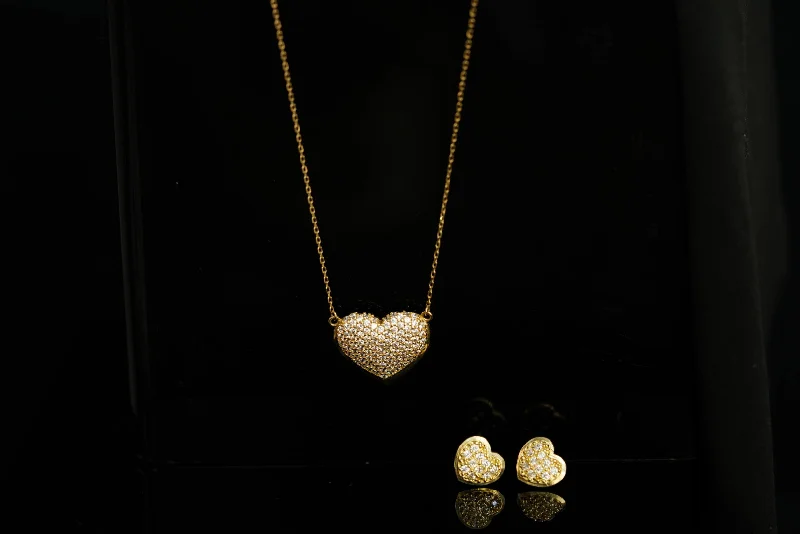 Diamond Pendant Necklace-14k&10k Set Hearts Earrings and Necklace