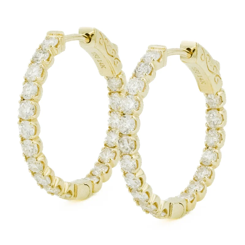 Dazzling Earrings for Night Parties-2.50ctw Round Diamond Inside Out Hoops in 14K Yellow Gold