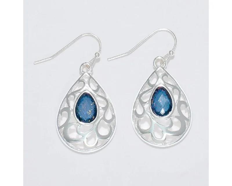 Minimalist Earrings for Every Day-Periwinkle by Barlow : Silver cutouts with blue faceted shimmer - Earrings