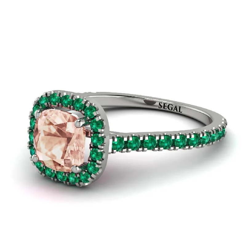 Luxury Wedding Ring for Women-Cushion Morganite Halo Engagement Ring - Jade No. 906