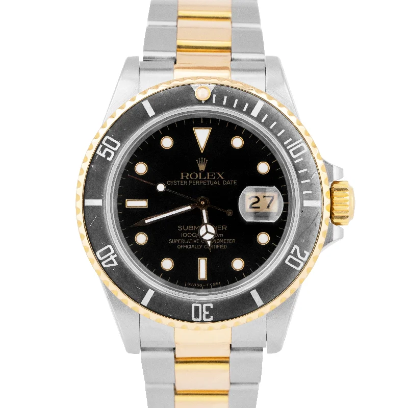 Women's Watches with Gemstone Details for Luxury-Rolex Submariner Date 18K Yellow Gold Stainless Steel Black 40mm 16803 Watch