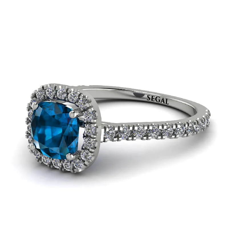 Chunky Gemstone Ring for Bold Style-Cushion Blue Topaz Halo Engagement Ring - Jade No. 503