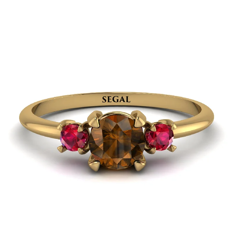 Simple Gold Ring for Women-Classic Three Stone Brown Diamond Engagement Ring - Valentina No. 1110