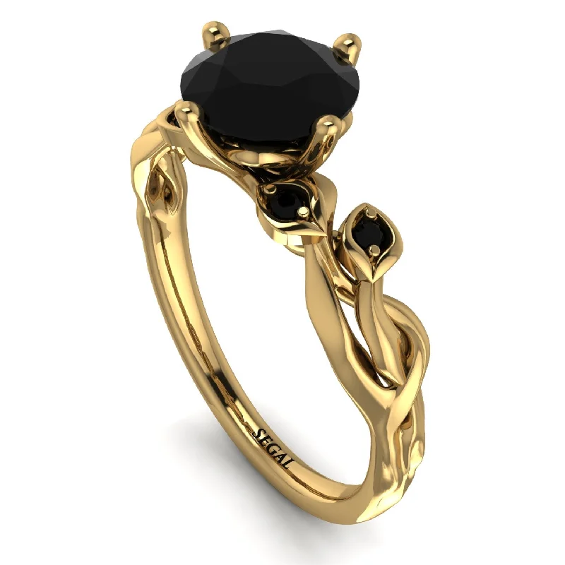 Designer Ring for Women-14K Gold Radiant Black Diamond Flower Harmony Ring - Autumn No. 37