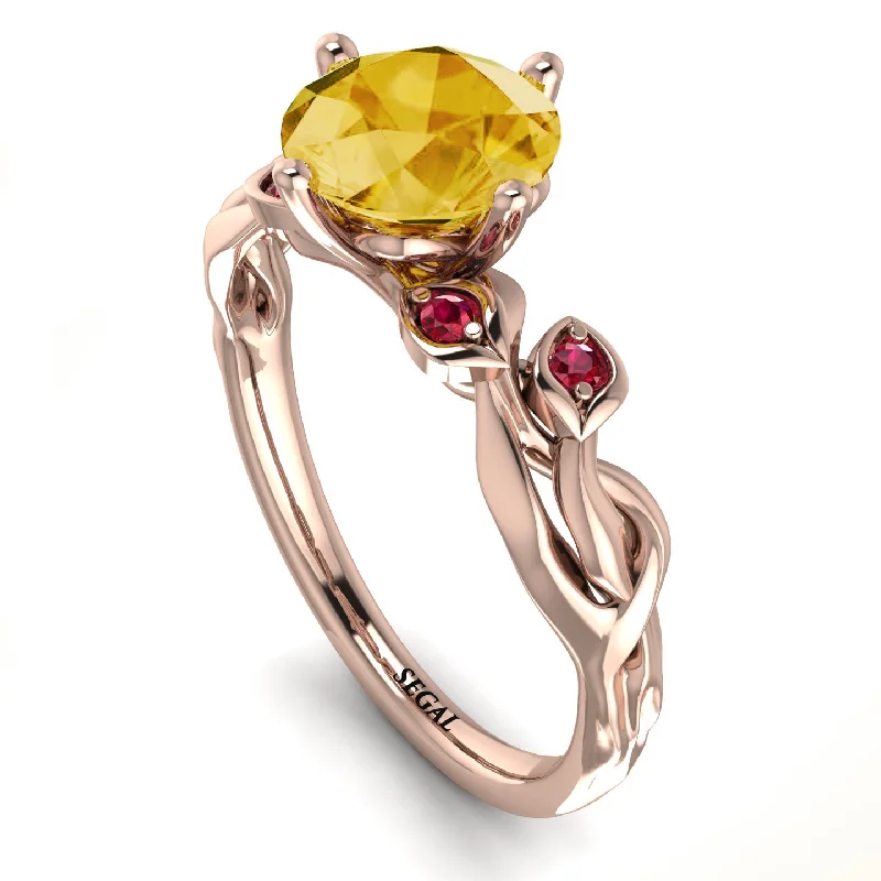 Elegant Diamond Ring for Engagement-14K Gold Radiant Citrine Flower Harmony Ring - Autumn No. 611