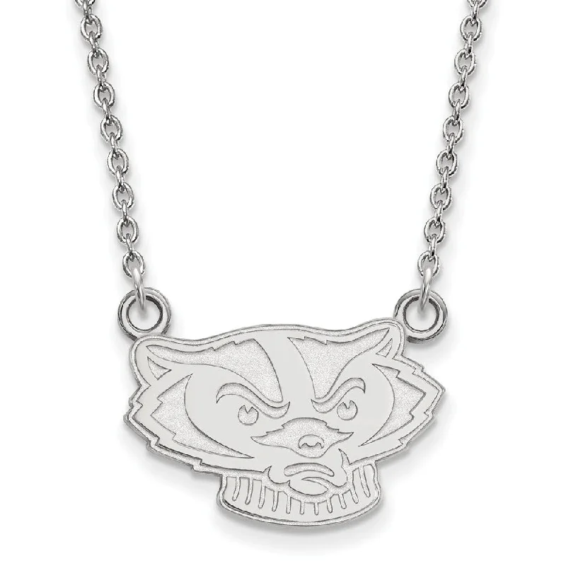 Simple Bead Necklace for Casual Looks-14k White Gold U of Wisconsin Small Badger Pendant Necklace