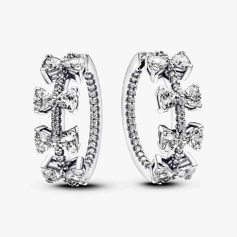 Flower Shaped Earrings-PANDORA : Sparkling Bow Row Hoop Earrings