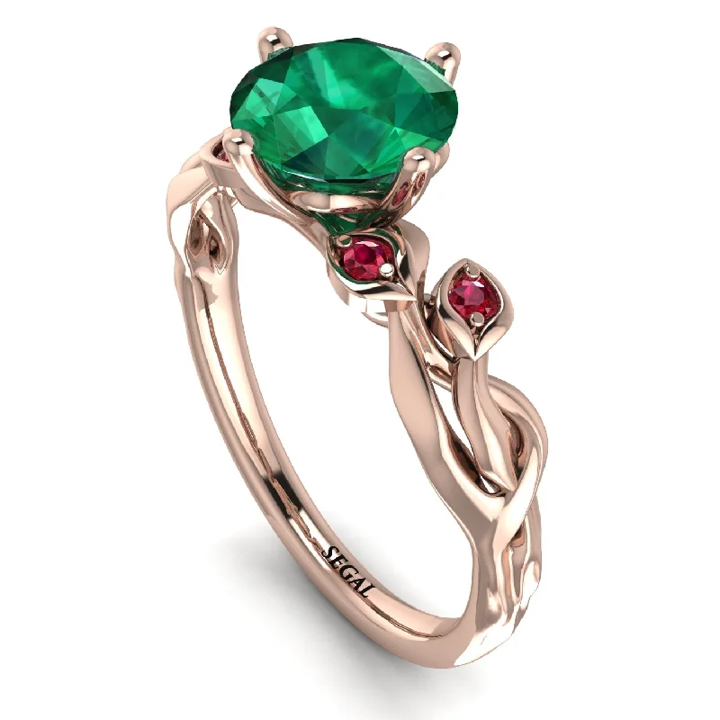 Large Ruby Ring for Women-14K Gold Radiant Emerald Flower Harmony Ring - Autumn No. 50