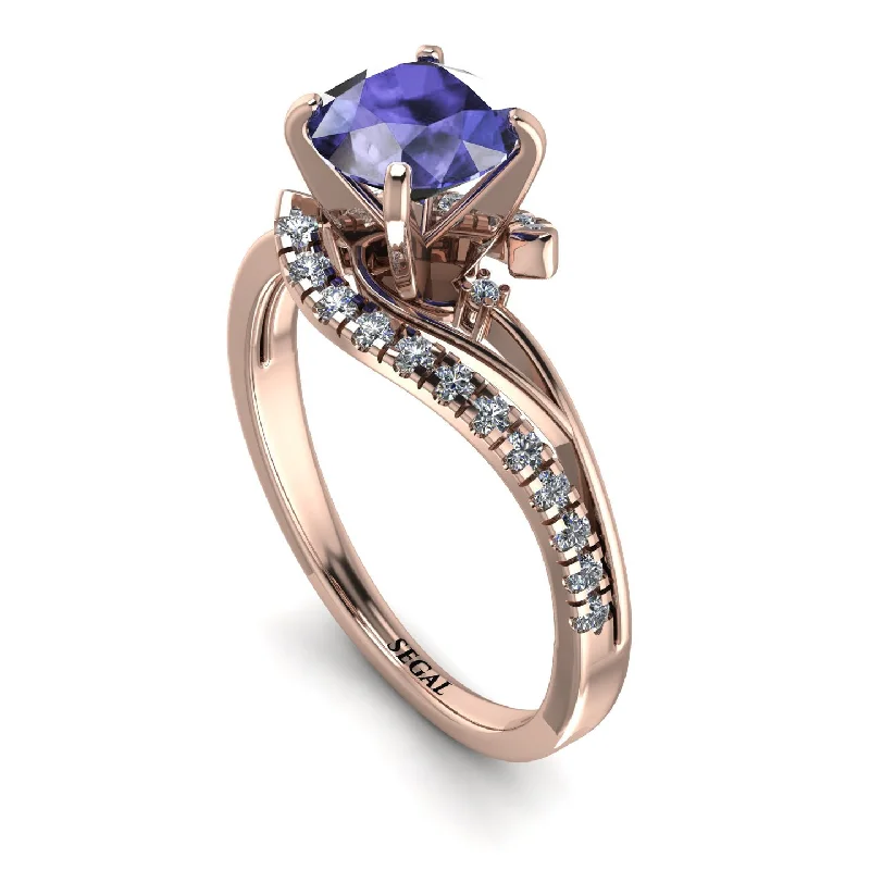 Large Gemstone Ring for Evening Wear-Twist Shank Tanzanite Engagement Ring - Maria No. 202