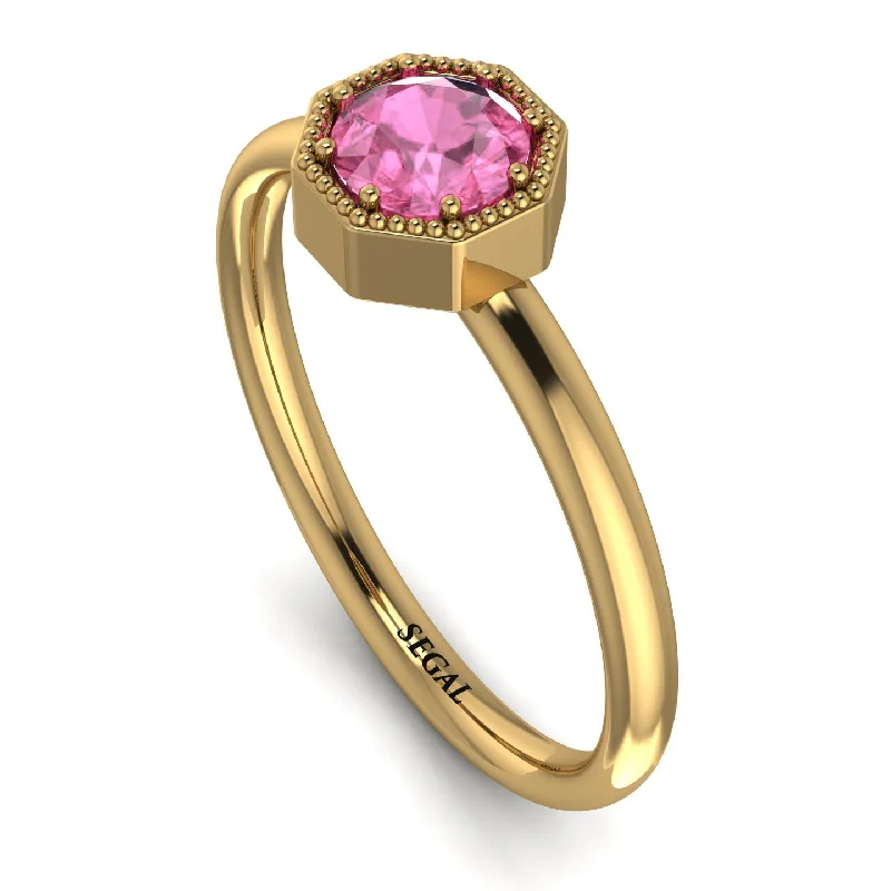 Elegant Vintage Wedding Band-Solitaire Vintage Pink Moissanite Ring - Delilah No. 801