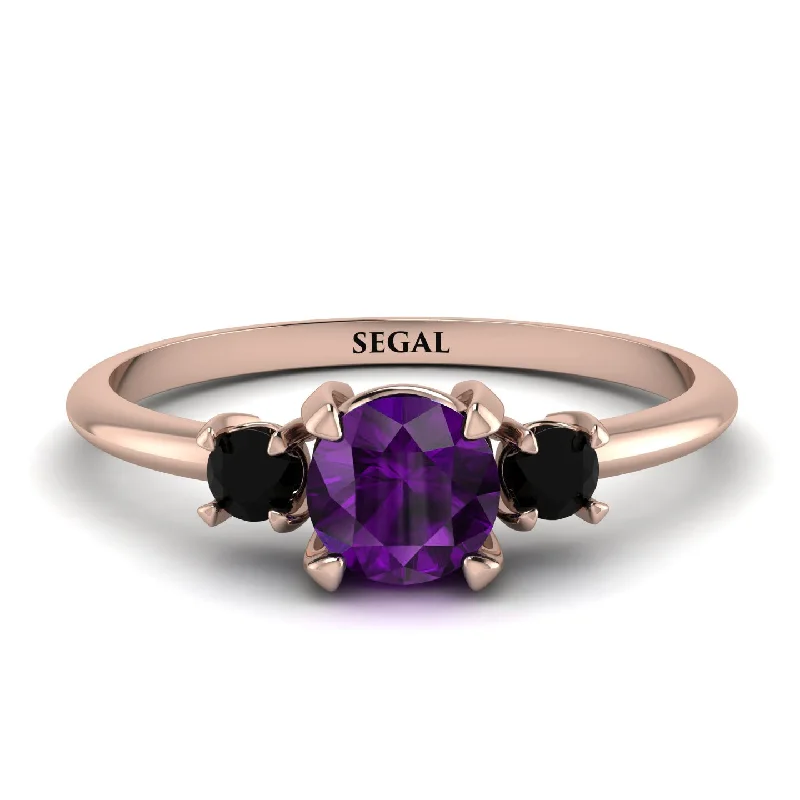 Elegant Wedding Band for Women-Classic Three Stone Amethyst Engagement Ring - Valentina No. 308