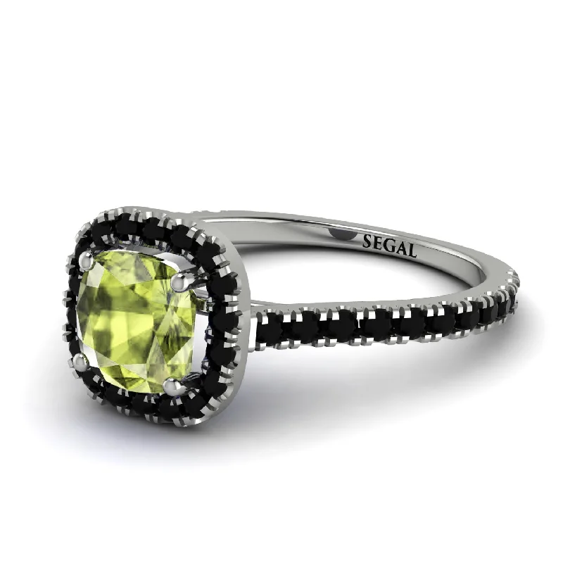 Emerald Ring for Wedding-Cushion Peridot Halo Engagement Ring - Jade No. 709