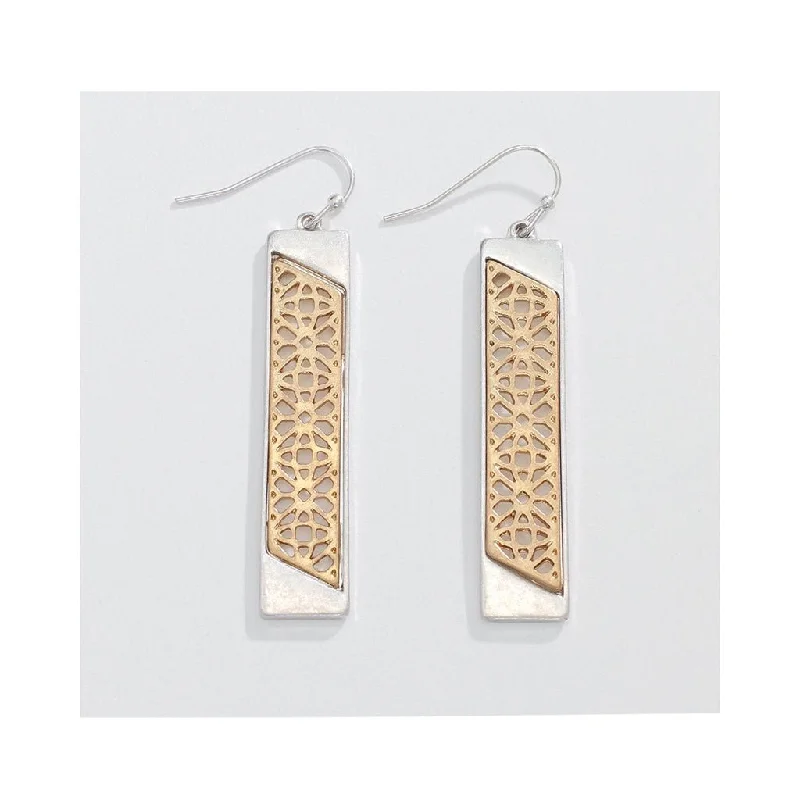 Stylish Gold Earrings for Weddings-Periwinkle by Barlow : Two-Tone Filigree Rectangless- Earrings