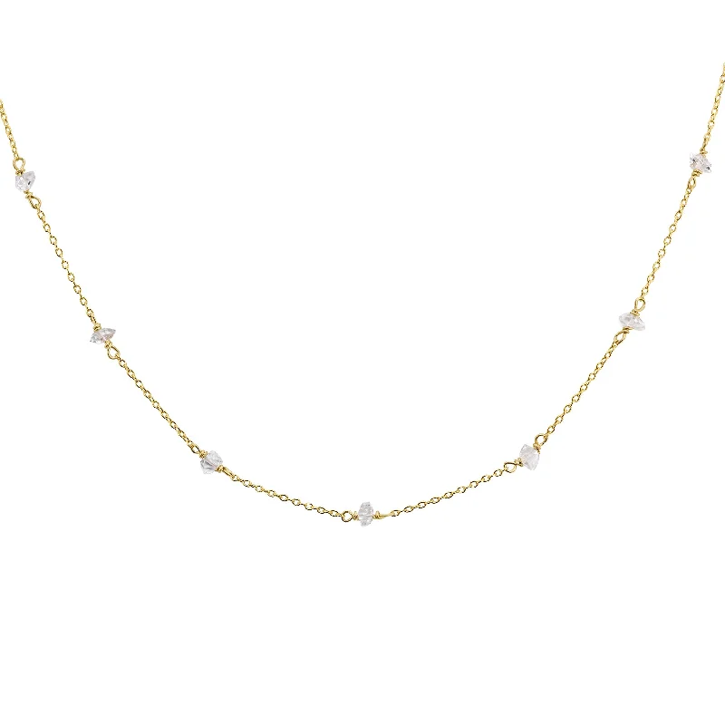 Layered Necklace for Trendy Looks-Herkimer Diamond Station Necklace