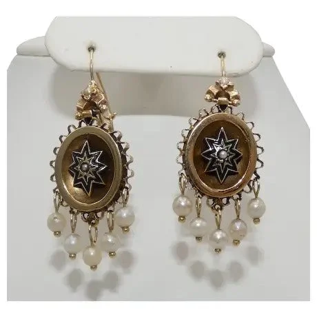 Elegant Gold Earrings for Brides-14K Gold Star Earrings with Pearls