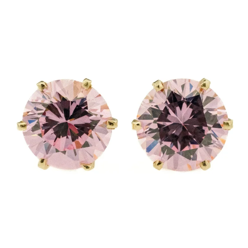 Elegant Long Earrings for Weddings-Pink Cubic Zirconia Stud Earrings in 14K Yellow Gold