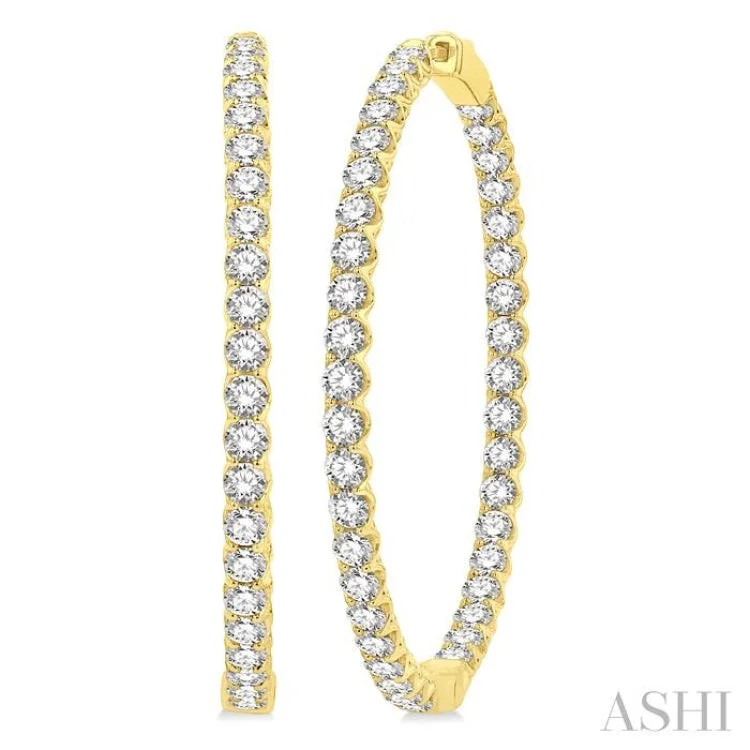 Neon Earrings for Parties-7 Ctw Inside-Out Round Cut Diamond 1 3/4 Inch Hoop Earrings in 14K Yellow Gold