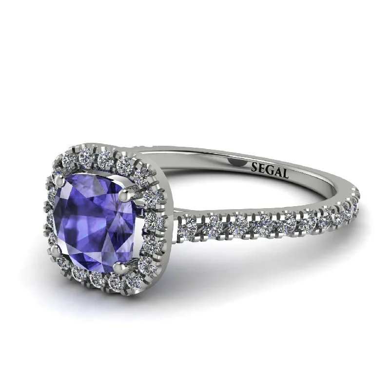 Elegant Silver Engagement Ring-Cushion Tanzanite Halo Engagement Ring - Jade No. 203