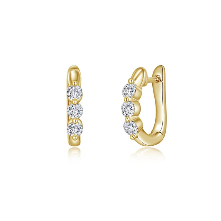 Chic Earrings for Evening Look-3-Stone Huggie Hoop Earrings