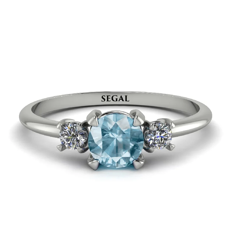 Large Ring with Gemstone for Fashion-Classic Three Stone Aquamarine Engagement Ring - Valentina No. 403