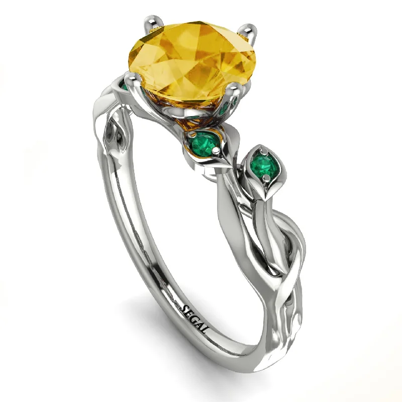 Classic Silver Ring for Casual Wear-14K Gold Radiant Citrine Flower Harmony Ring - Autumn No. 606