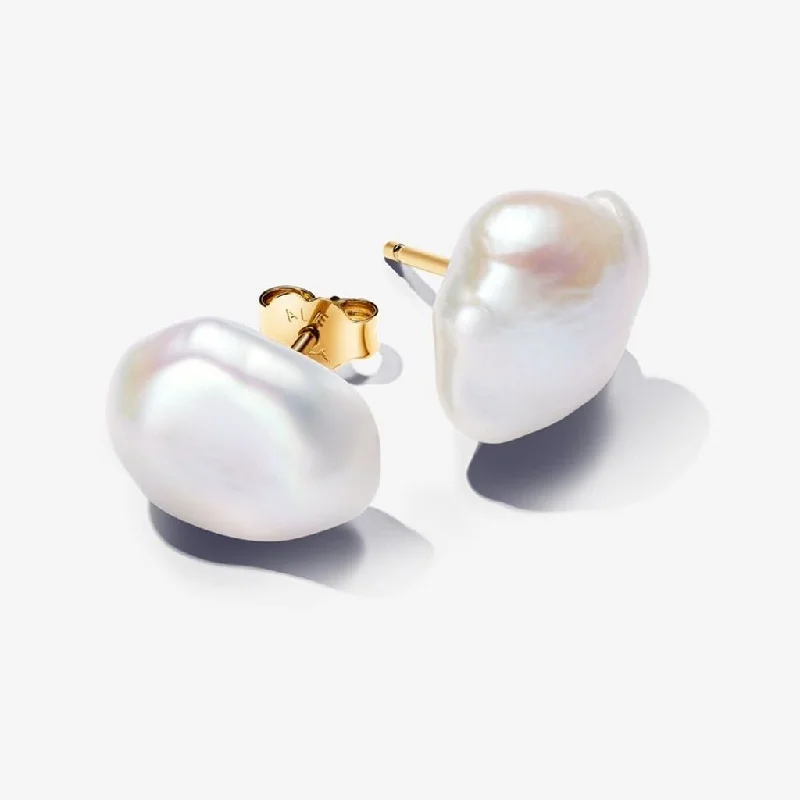 Classic Gemstone Earrings-PANDORA : Baroque Treated Freshwater Cultured Pearl Stud Earrings in Gold