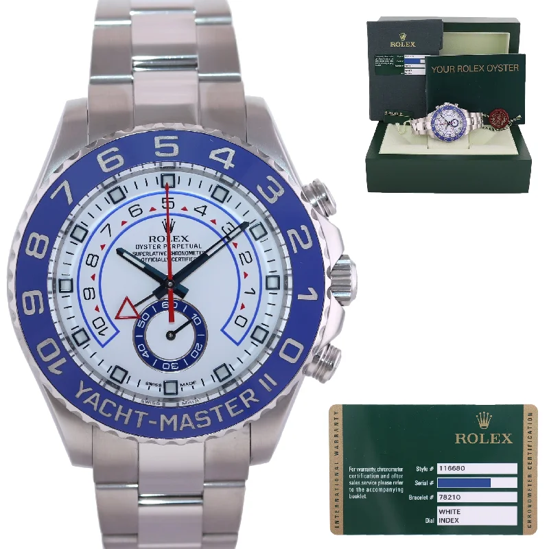 High-Tech Watches for Smart Living-PAPERS Rolex Yacht-Master II 44mm Steel White Blue Ceramic 116680 Watch Box