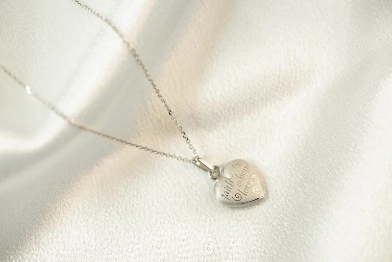 Gold Necklace with Initials-14k White Gold Heart Faith Necklace