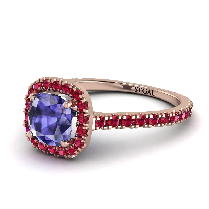 Large Ruby Ring for Women-Cushion Tanzanite Halo Engagement Ring - Jade No. 211