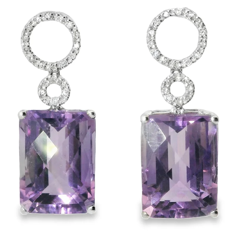 Turquoise Drop Earrings for Summer-Beautiful 18K White Gold Diamond Amethyst Drop Earrings