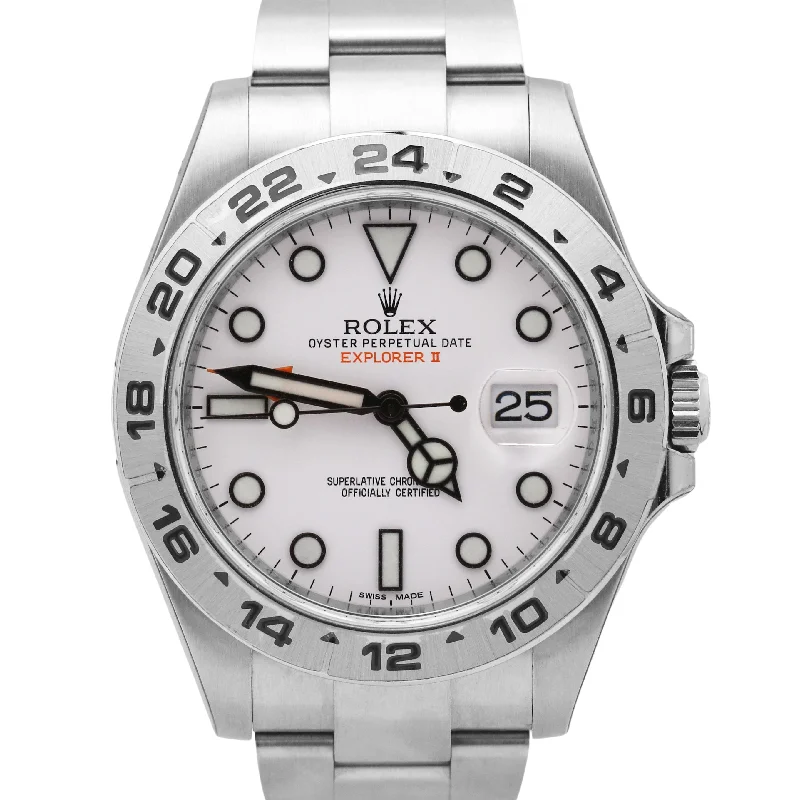 Sports Watches for Outdoor Activities-NEW STICKERED Rolex Explorer II 42mm 216570 White Orange Stainless Date BOX