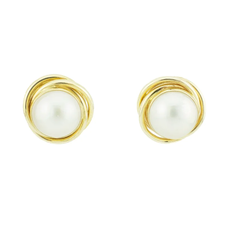 Silver Earrings for Elegant Looks-Mabe Pearl Solitaire Stud Earrings in 14K Yellow Gold