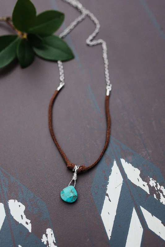 Stylish Necklace for Special Events-Wrapped Turquoise Mixed Media Necklace