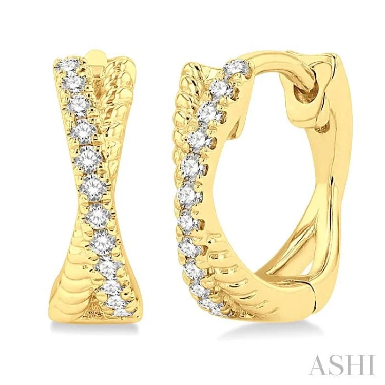 Statement Earrings for Bold Looks-1/6 ctw Petite Crisscross Rope and Round Cut Diamond Fashion Huggies in 10K Yellow Gold