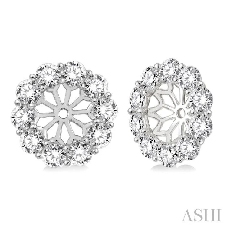 Elegant Stud Earrings for Weddings-2 Ctw Round Cut Diamond Earring Jacket in 14K White Gold