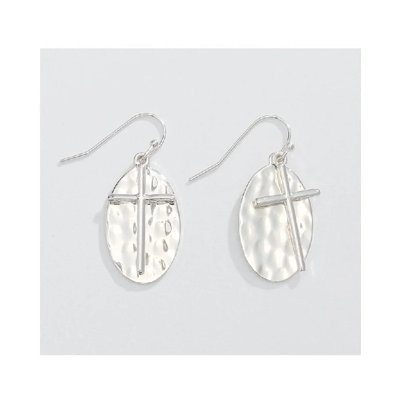 Small Hoop Earrings for Daily Wear-Periwinkle by Barlow : Crosses Over Hammered Silver  - Earrings