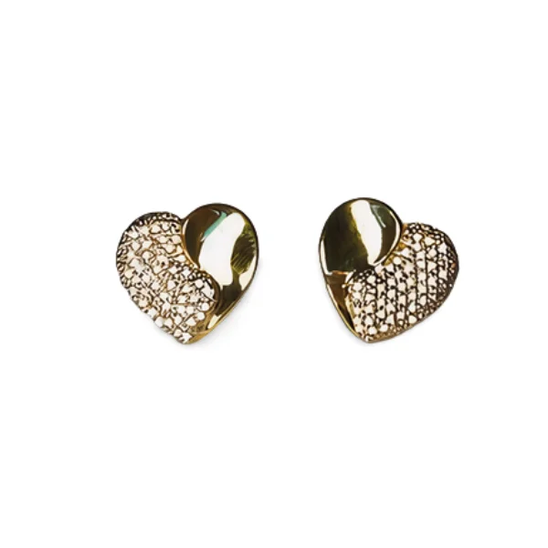 Fashionable Earrings for Parties-Beautiful Estate 14K Yellow Gold Pave Diamond Heart Stud Earrings