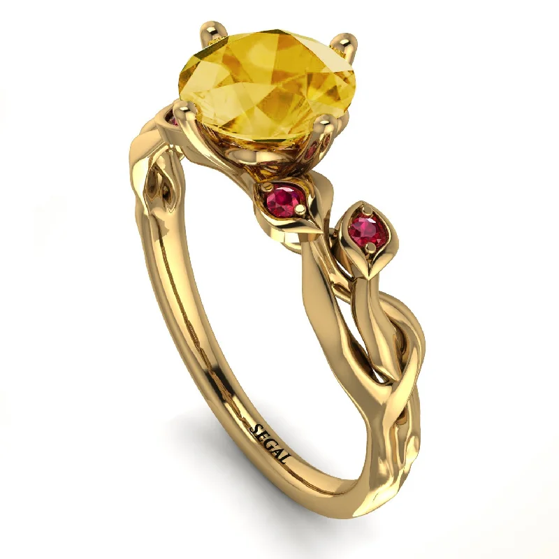 Wedding Ring with Custom Engraving-14K Gold Radiant Citrine Flower Harmony Ring - Autumn No. 610