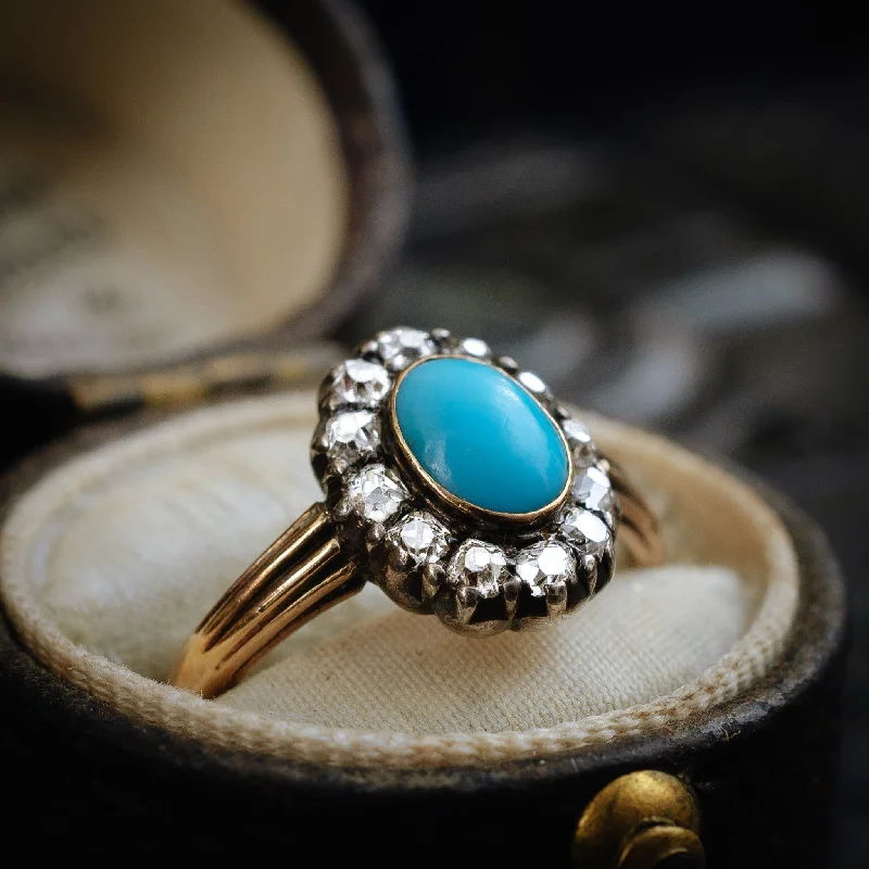 Beautiful Gold Wedding Ring for Her-Enchanting and Rare Early Victorian Turquoise and Diamond Ring