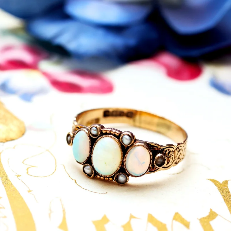 Simple Wedding Ring for Men and Women-Antique Victorian Opal & Seed Pearl Ring