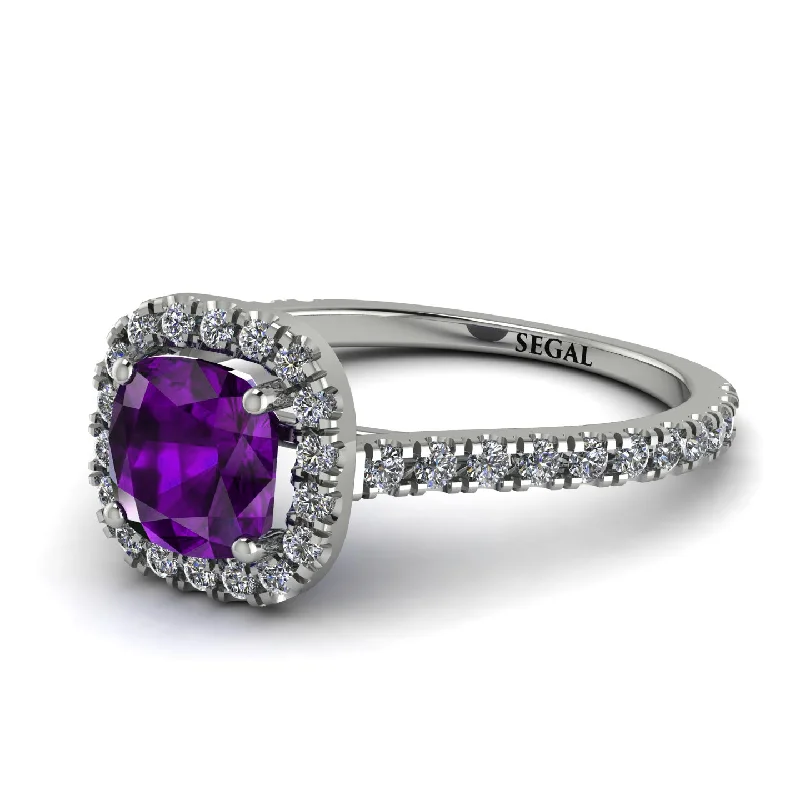 Elegant Rose Gold Ring-Cushion Amethyst Halo Engagement Ring - Jade No. 303