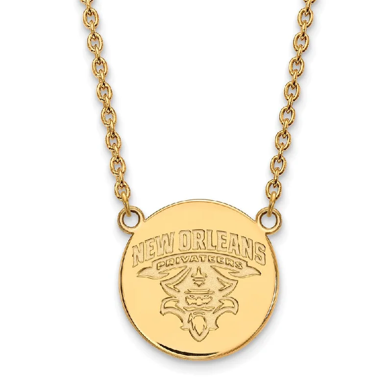 Necklace with Engraved Charm for Personal Touch-14k Gold Plated Silver U of New Orleans Privateers Disc Necklace