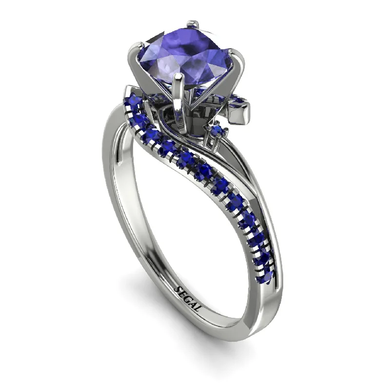 Stylish Wedding Ring Set for Couples-Twist Shank Tanzanite Engagement Ring - Maria No. 215