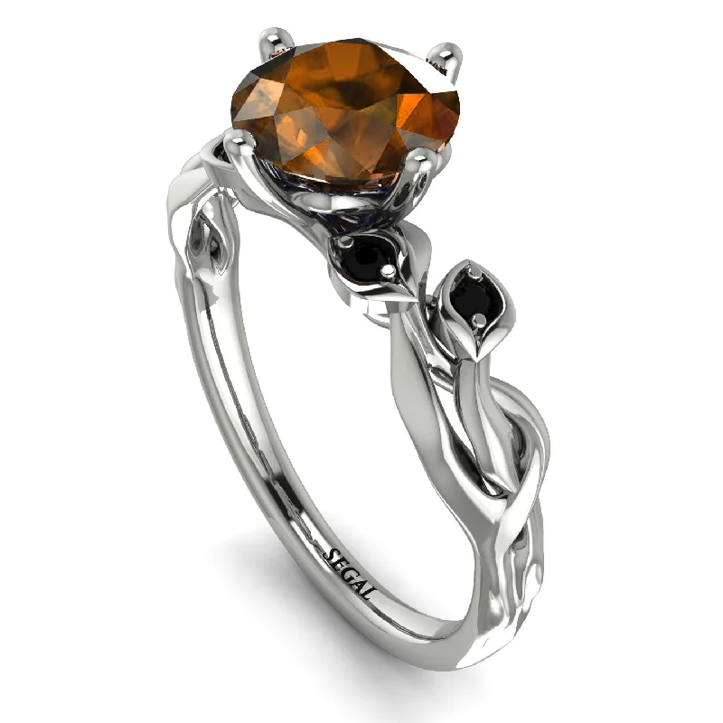 Large Gemstone Ring for Evening Wear-14K Gold Radiant Brown Diamond Flower Harmony Ring - Autumn No. 1109